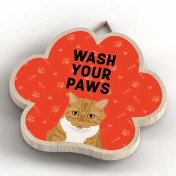 P5992 - Ginger Tabby Cat Wash Your Paws Katie Pearson Artworks Plaque à suspendre en bois en forme d'empreinte de patte 4