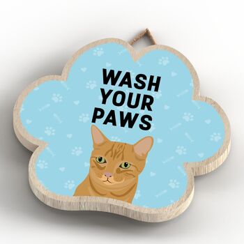 P5998 - Ginger Tabby Cat Wash Your Paws Katie Pearson Artworks Plaque à suspendre en bois en forme d'empreinte de patte 4