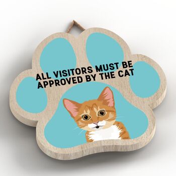 P6001 - Ginger Tabby Kitten Tous les visiteurs approuvés par le chat Katie Pearson Artworks Plaque à suspendre en bois en forme d'empreinte de patte 2