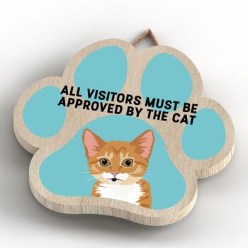 P6001 - Ginger Tabby Kitten Tous les visiteurs approuvés par le chat Katie Pearson Artworks Plaque à suspendre en bois en forme d'empreinte de patte 4