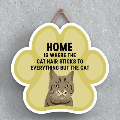 P6008 – Tabby Cat Hair Sticks To Everything Katie Pearson Artworks Pawprint Shaped Wooden Hanging Plaque