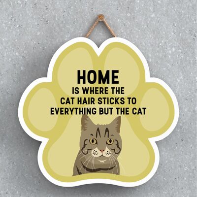 P6008 - Tabby Cat Hair Sticks To Everything Katie Pearson Artworks Pawprint Shaped Wooden Hanging Plaque