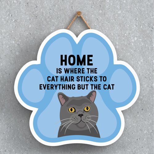 P6013 - Grey Cat Hair Sticks To Everything Katie Pearson Artworks Pawprint Shaped Wooden Hanging Plaque