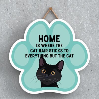 P6017 - Black Cat Hair Sticks To Everything Katie Pearson Artworks Pawprint Shaped Wooden Hanging Plaque