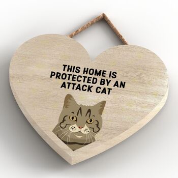 P6022 - Tabby Cat Home Protected Attack Cat Katie Pearson Artworks Plaque à suspendre en bois en forme de cœur 4