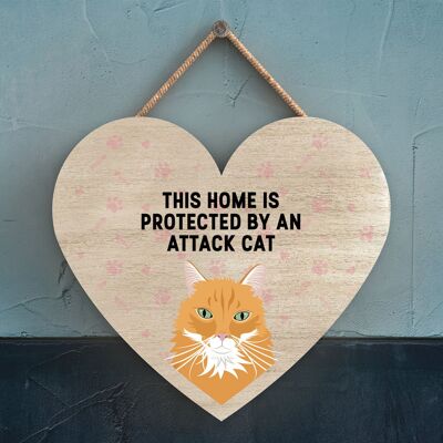 P6024 - Ginger Cat Home Protected Attack Cat Katie Pearson Artworks Placca da appendere in legno a forma di cuore