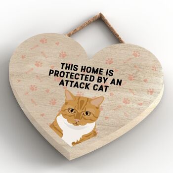 P6028 - Ginger Tabby Cat Home Protected Attack Cat Katie Pearson Artworks Plaque à suspendre en bois en forme de cœur 3