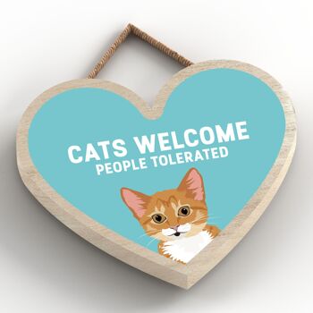 P6037 - Ginger Tabby Kitten Cats Welcome People Tolerated Katie Pearson Artworks Plaque à suspendre en bois en forme de cœur 2