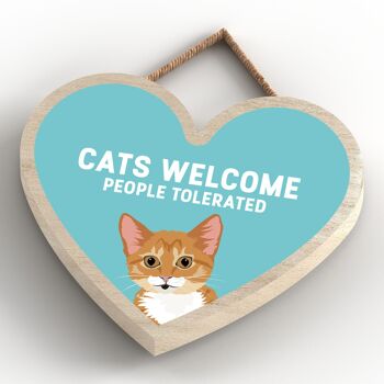 P6037 - Ginger Tabby Kitten Cats Welcome People Tolerated Katie Pearson Artworks Plaque à suspendre en bois en forme de cœur 4