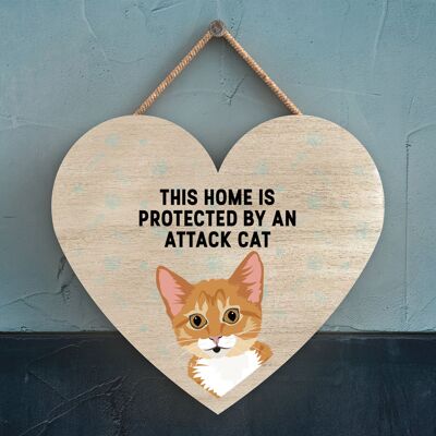 P6038 - Ginger Tabby Kitten Cat Home Protected Attack Cat Katie Pearson Opere d'arte Placca da appendere in legno a forma di cuore