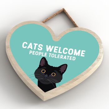 P6039 - Black Cats Welcome People Tolerated Katie Pearson Artworks Plaque à suspendre en bois en forme de cœur 4