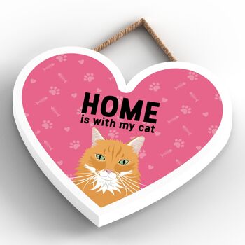P6045 - Ginger Cat Home Is With My Cat Katie Pearson Artworks Plaque à suspendre en bois en forme de cœur 4
