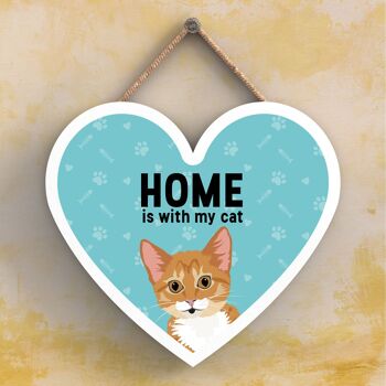 P6052 - Ginger Tabby Kitten Cat Home Is With My Cat Katie Pearson Artworks Plaque à suspendre en bois en forme de cœur 1