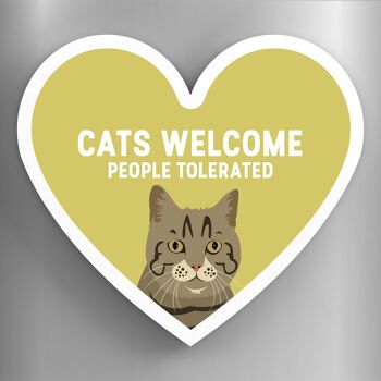 P6058 - Tabby Cats Welcome People Tolerated Katie Pearson Artworks Aimant en bois en forme de cœur 1