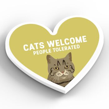 P6058 - Tabby Cats Welcome People Tolerated Katie Pearson Artworks Aimant en bois en forme de cœur 2