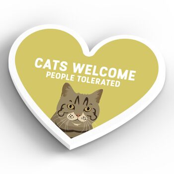 P6058 - Tabby Cats Welcome People Tolerated Katie Pearson Artworks Aimant en bois en forme de cœur 4
