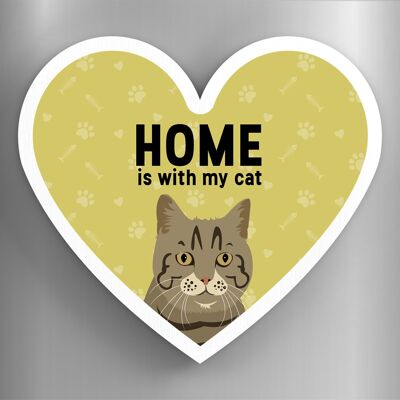 P6059 - Tabby Cats Home With My Cat Katie Pearson Artworks Heart Shaped Wooden Magnet
