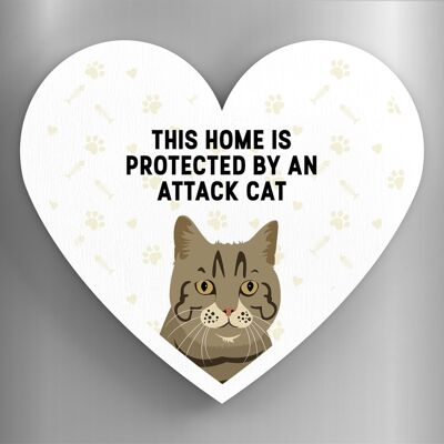 P6060 - Tabby Cat Home Protected Attack Cat Katie Pearson Artworks Magnete in legno a forma di cuore