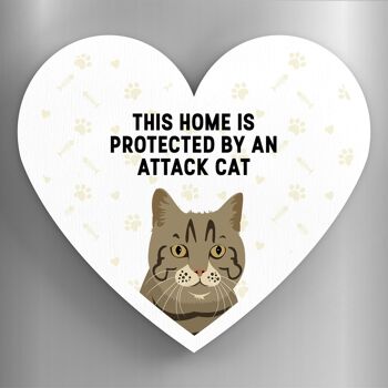 P6060 - Tabby Cat Home Protected Attack Cat Katie Pearson Artworks Aimant en bois en forme de cœur 1