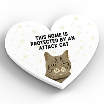 P6060 - Tabby Cat Home Protected Attack Cat Katie Pearson Artworks Aimant en bois en forme de cœur 2