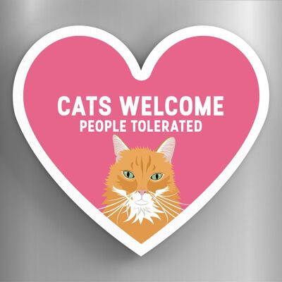 P6061 - Ginger Cats Welcome People Tolerated Katie Pearson Artworks Heart Shaped Wooden Magnet