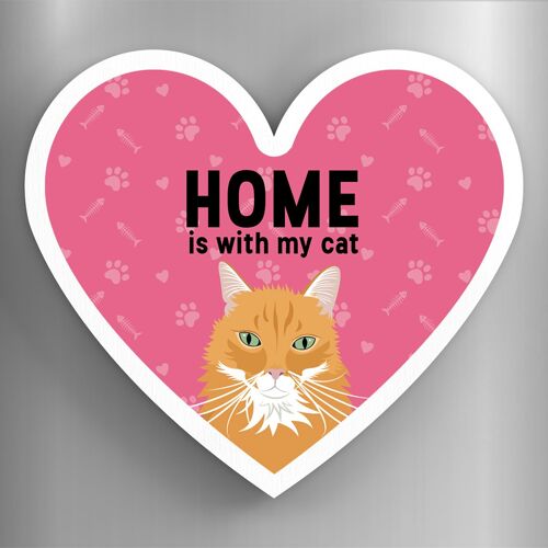 P6062 - Ginger Cats Home With My Cat Katie Pearson Artworks Heart Shaped Wooden Magnet