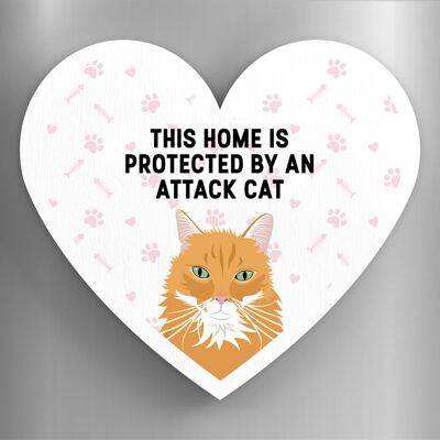 P6063 - Ginger Cat Home Protected Attack Cat Katie Pearson Artworks Imán de madera en forma de corazón