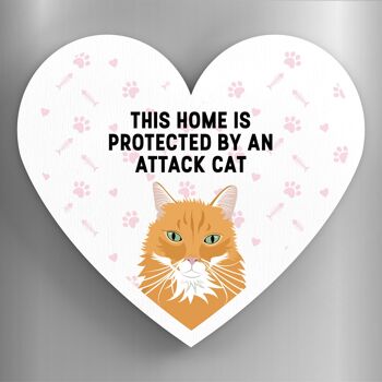 P6063 - Ginger Cat Home Protected Attack Cat Katie Pearson Artworks Aimant en bois en forme de coeur 1