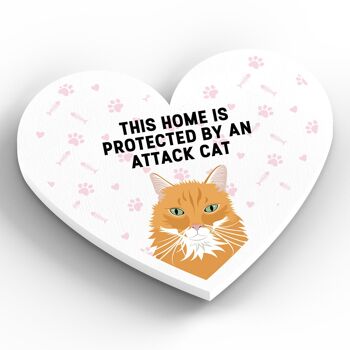 P6063 - Ginger Cat Home Protected Attack Cat Katie Pearson Artworks Aimant en bois en forme de coeur 2