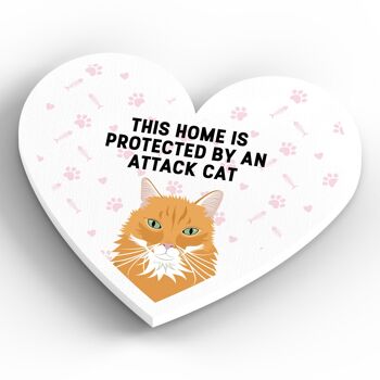 P6063 - Ginger Cat Home Protected Attack Cat Katie Pearson Artworks Aimant en bois en forme de coeur 4