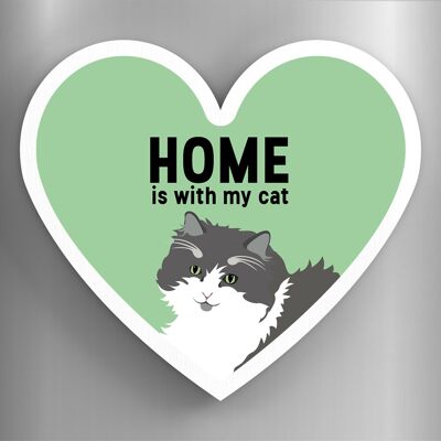 P6065 - Grey And White Cats Home With My Cat Katie Pearson Artworks Heart Shaped Wooden Magnet