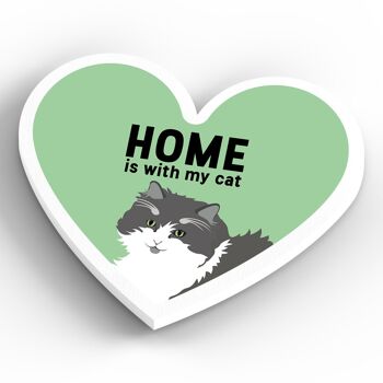 P6065 - Chats gris et blancs à la maison avec mon chat Katie Pearson Artworks Aimant en bois en forme de coeur 4