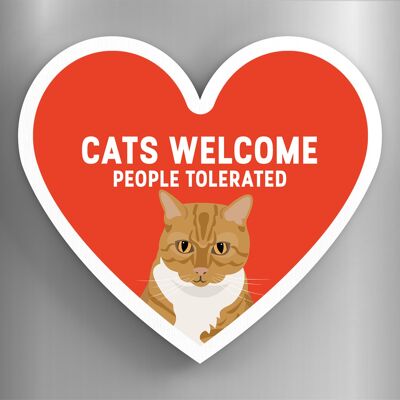 P6067 - Ginger Tabby Cats Welcome People Tolerated Katie Pearson Artworks Heart Shaped Wooden Magnet