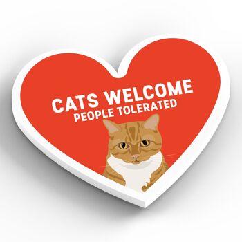 P6067 - Ginger Tabby Cats Welcome People Tolerated Katie Pearson Artworks Aimant en bois en forme de cœur 2