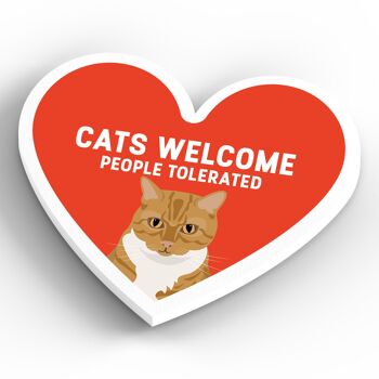 P6067 - Ginger Tabby Cats Welcome People Tolerated Katie Pearson Artworks Aimant en bois en forme de cœur 4
