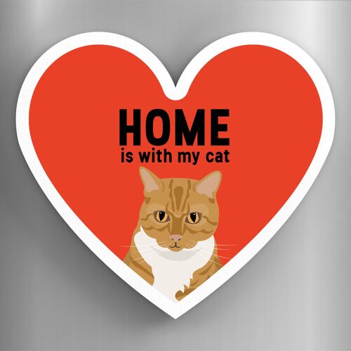 P6068 - Ginger Tabby Cats Home With My Cat Katie Pearson Artworks Heart Shaped Wooden Magnet