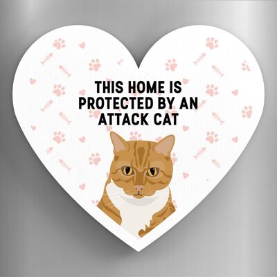 P6069 - Ginger Tabby Cat Home Protected Attack Cat Katie Pearson Artworks Heart Shaped Wooden Magnet