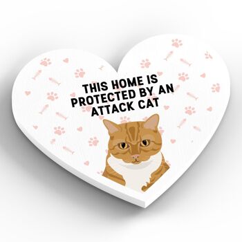 P6069 - Ginger Tabby Cat Home Protected Attack Cat Katie Pearson Artworks Aimant en bois en forme de coeur 2
