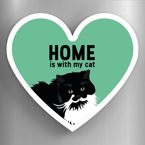 P6071 - Black And White Cats Home With My Cat Katie Pearson Artworks Heart Shaped Wooden Magnet