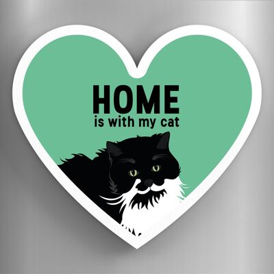 P6071 - Chats noirs et blancs à la maison avec mon chat Katie Pearson Artworks Aimant en bois en forme de coeur
