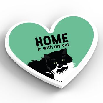 P6071 - Chats noirs et blancs à la maison avec mon chat Katie Pearson Artworks Aimant en bois en forme de coeur 2