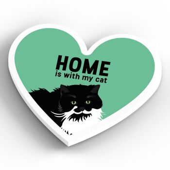 P6071 - Chats noirs et blancs à la maison avec mon chat Katie Pearson Artworks Aimant en bois en forme de coeur 4