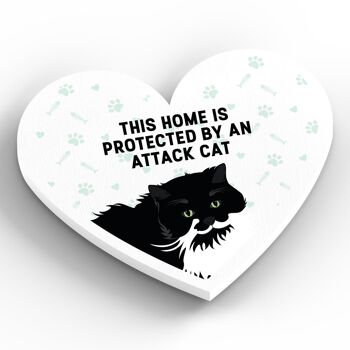 P6072 - Chat noir et blanc Home Protected Attack Cat Katie Pearson Artworks Aimant en bois en forme de coeur 2