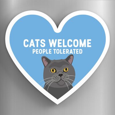 P6073 - Grey Cats Welcome People Tolerated Katie Pearson Artworks Magnete in legno a forma di cuore