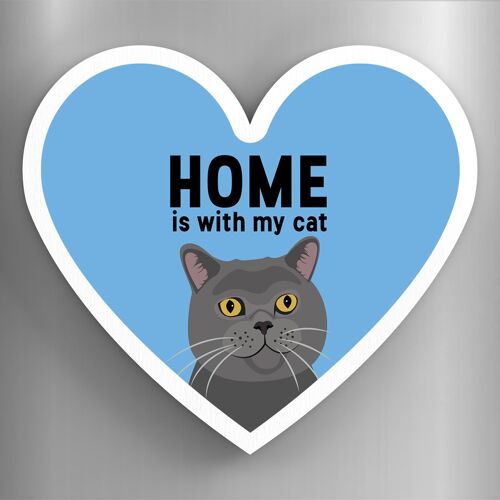 P6074 - Grey Cats Home With My Cat Katie Pearson Artworks Heart Shaped Wooden Magnet