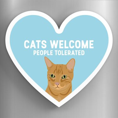 P6076 - Ginger Tabby Cats Welcome People Tolerated Katie Pearson Artworks Heart Shaped Wooden Magnet