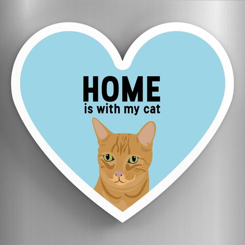 P6077 - Ginger Cats Home With My Cat Katie Pearson Artworks Heart Shaped Wooden Magnet