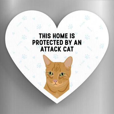 P6078 - Ginger Cat Home Protected Attack Cat Katie Pearson Artworks Magnete in legno a forma di cuore