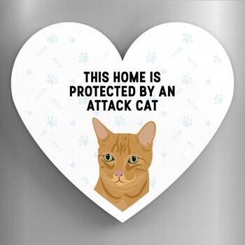 P6078 - Ginger Cat Home Protected Attack Cat Katie Pearson Artworks Aimant en bois en forme de coeur 1
