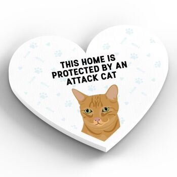 P6078 - Ginger Cat Home Protected Attack Cat Katie Pearson Artworks Aimant en bois en forme de coeur 2